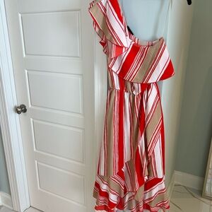 Vici Red & Cream Striped One-Shoulder Dress